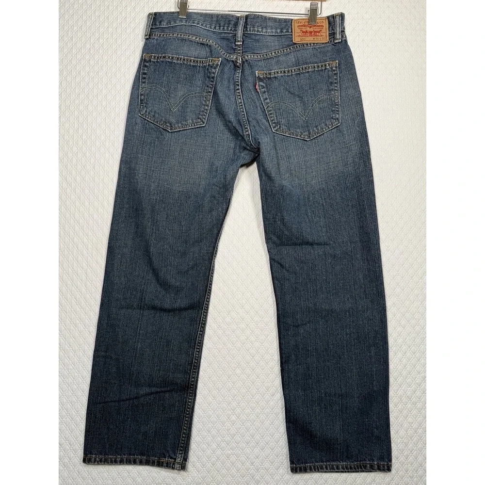 Levi's 505 Jeans Mens 36x29 Regular Fit Straight Leg Blue Denim Distressed - Picture 3 of 8
